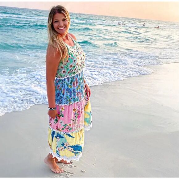 Farm Rio Daisy Patchwork Midi Dress – Size XS – Sold Out & Stunning! - Picture 4 of 15